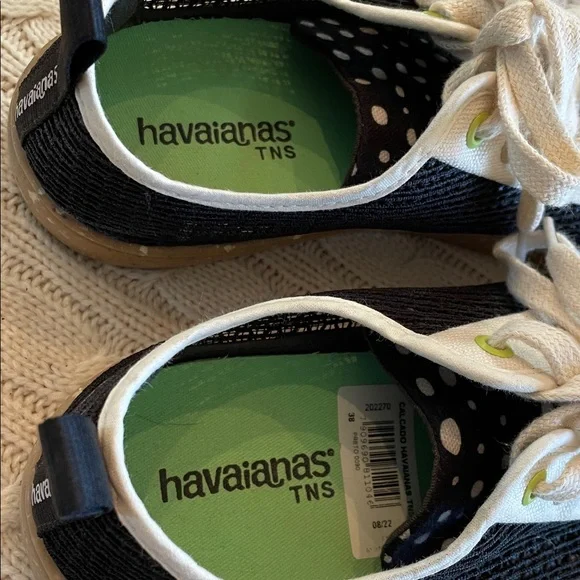 Women’s 8.5 Calcado Havaianas TNS Mix mesh flat sneakers polka dot black white - Picture 6 of 10
